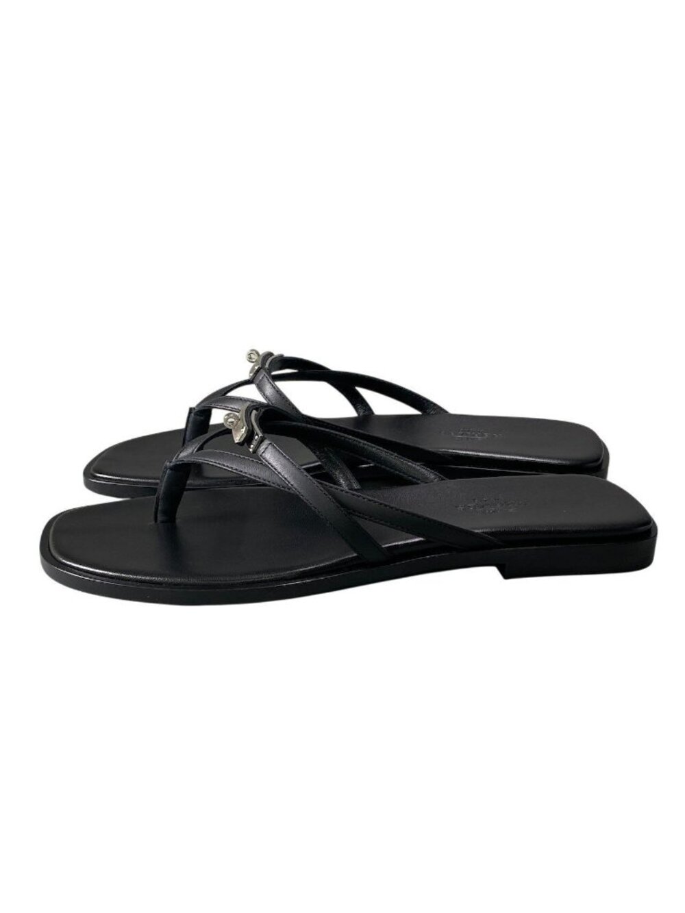 ★SOLD★ Hermes Miss Sandals Flat Shoes Cross Strap 37 Black Leather - Picture 3 of 11